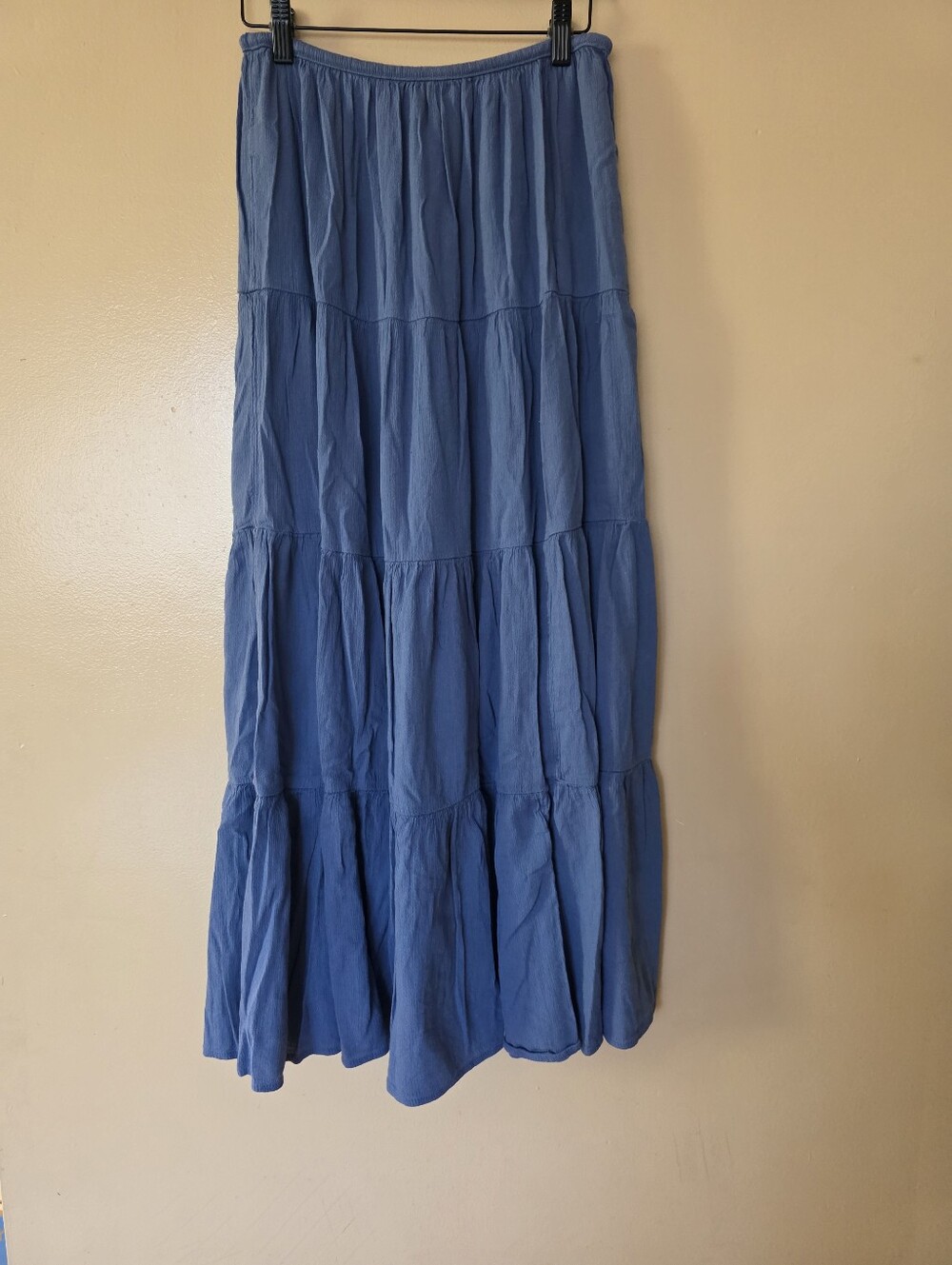 Aerie Blue Flowy Boho Tiered Maxi Skirt M Gauzy TieWaist PullOn Coastal Beachy - Picture 3 of 10